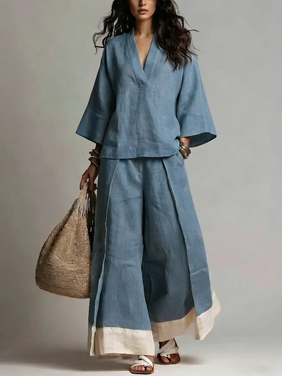 Linen Pant Wide - Ensemble d'été pour femme en coton
