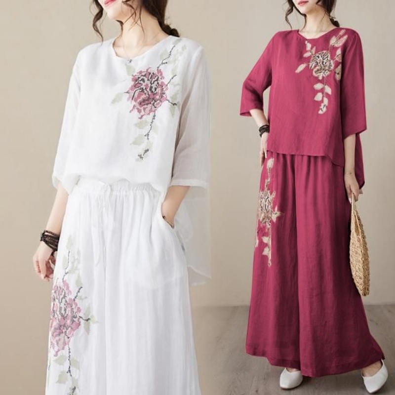 Linen Pant Wide - Ensemble deux pièces en lin et