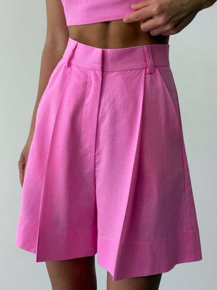 Linen Pant Wide - Shorts amples en lin décontractés, taille