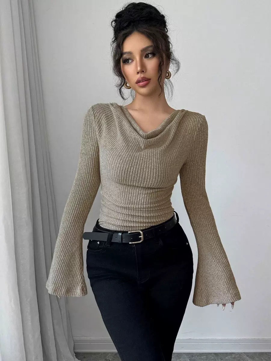 Blouse Off Shoulder - Haut pour femme en maille côtelée,