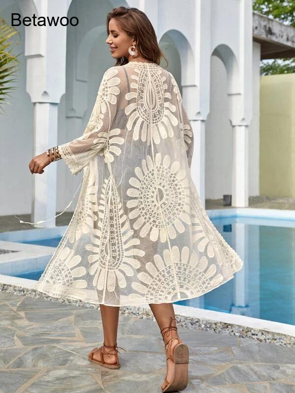 Kimono de plage en maille ajou - Kimono Sheer Floral avis et prix