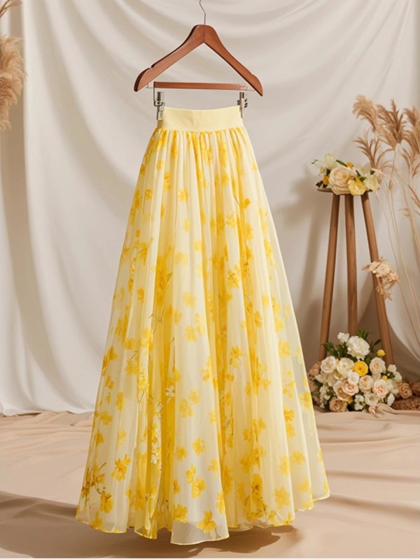Jupe mi-longue jaune taille ha - Midi Skirt Floral avis et prix